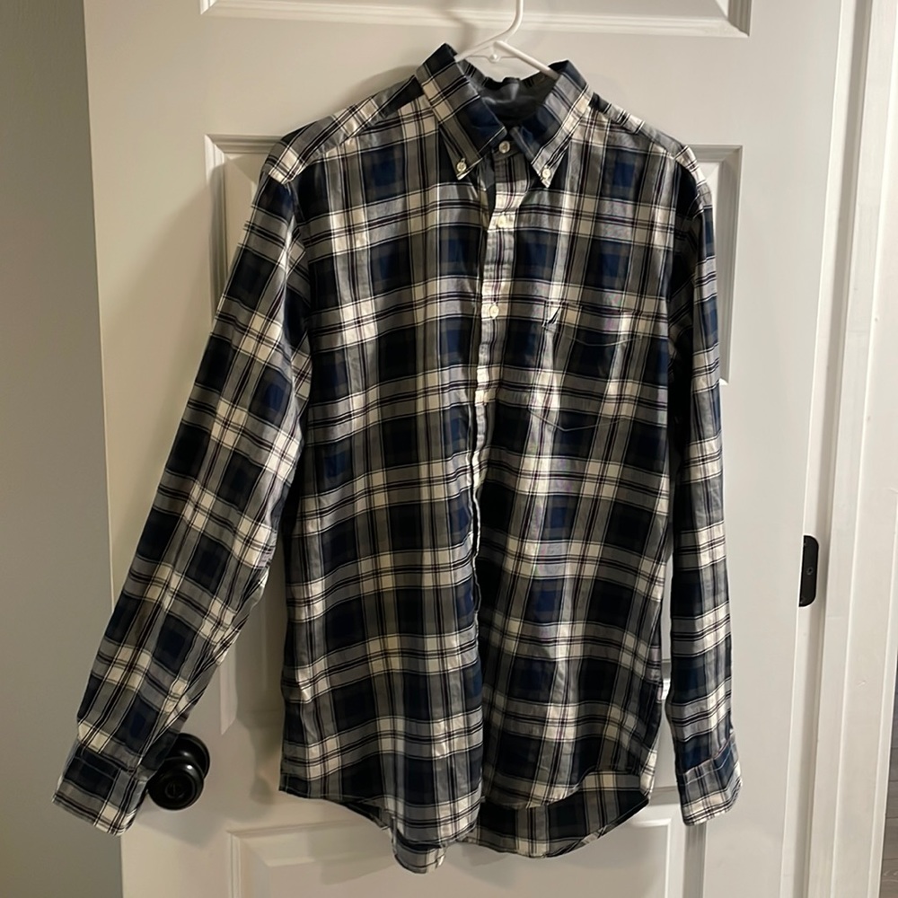 Mens M Nautica plaid button collar long sleeve dress shirt